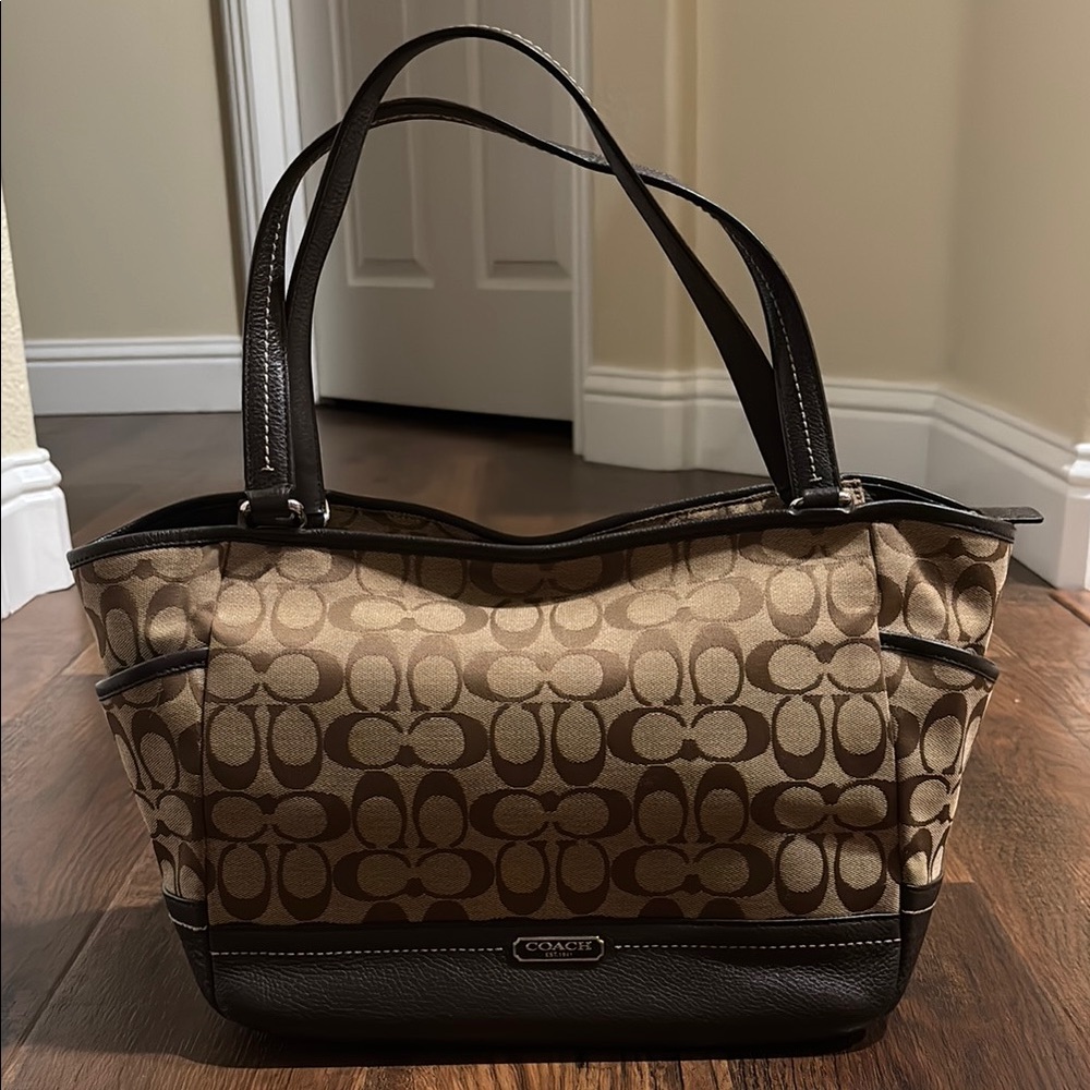 Coach Brown Shoulder Bag with Signature Monogram